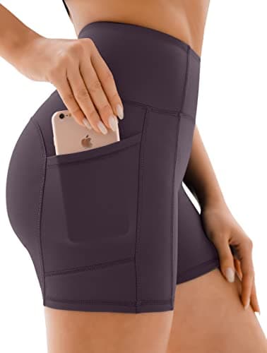 Image of JOYSPELS Gym Shorts for Women with Pockets, High Waist Womens Shorts for Cycling Activewear Running Yoga Workout Sport Exercise Purple L