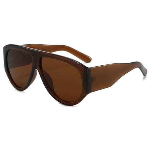 Image of LJCZKA Oversized Square Sunglasses for Women Men 70s Retro Pilot Sunglasses Vintage Wrap Around Chunky Thick Frame Sun Glasses UV400 Protection (Brown Brown)