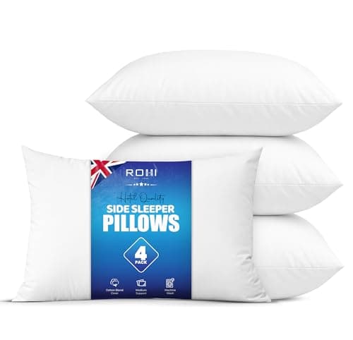 Image of Rohi White Soft Pillows 4 Pack Hotel Quality 45cm x 70cm | Medium Support Cotton Blend Bed Pillows | Anti-Allergy Pillow for Side & Back Sleepers | Breathable Luxury Pillows