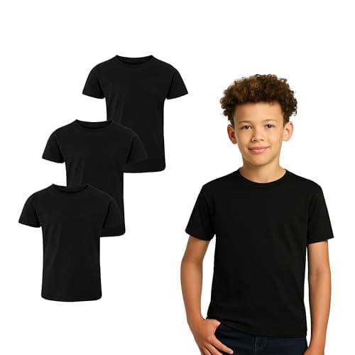 Image of Gift Hub Boys & Girls T-Shirts for Kids (Pack of 3) | Cotton, Plain, Short Sleeve, Comfortable & Durable Tops in Multicolor | Best for School, Sports, Travel & Outdoor Activities | Black, 3-4 Yrs
