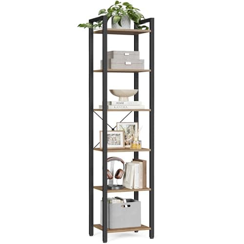 Image of VASAGLE 6-Tier Bookshelf, Bookcase, Shelving Unit, for Office, Study, Living Room, Bedroom, 30 x 40 x 187.5 cm, Industrial, Wheat Brown and Ink Black LLS101B48