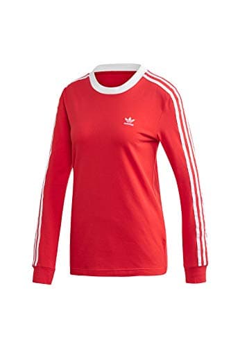 Image of Adidas Women 3 STR LS Long Sleeved T-shirt - Lush Red/White, Size 34
