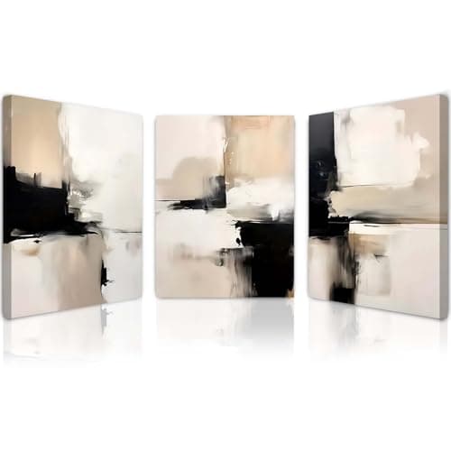 Image of Qiukoo Set of 3 Modern Canvas Wall Art Framed Abstract Prints Waterproof Fabric with Hooks Wall Decoration Artwork Prints for Living Room Bedroom Pictures 12x16 Inch