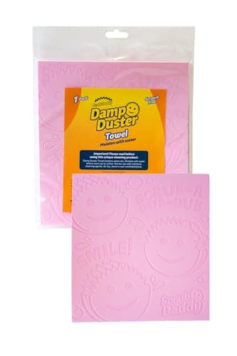 Image of Scrub Daddy Damp Duster Towel, Multipurpose Dusters for Cleaning - Wooden & Venetian Blind Cleaner Tool, Wet Dust Sponge for Skirting Board, Radiator, Blinds & Mirrors, Home Cleaning Products, Pink