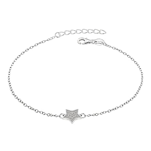 Image of Tuscany Silver Women's Sterling Silver Rhodium Plated Cubic Zirconia Star Bracelet of 19cm/7.5"