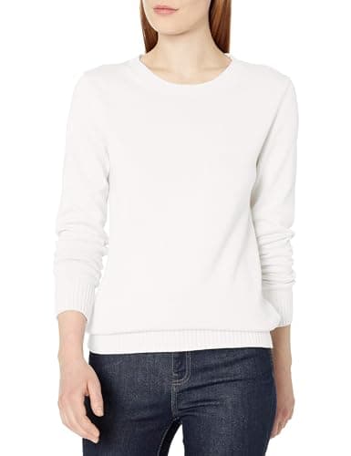 Image of Amazon Essentials Women's 100% Cotton Crewneck Sweater (Available in Plus Size), White, M