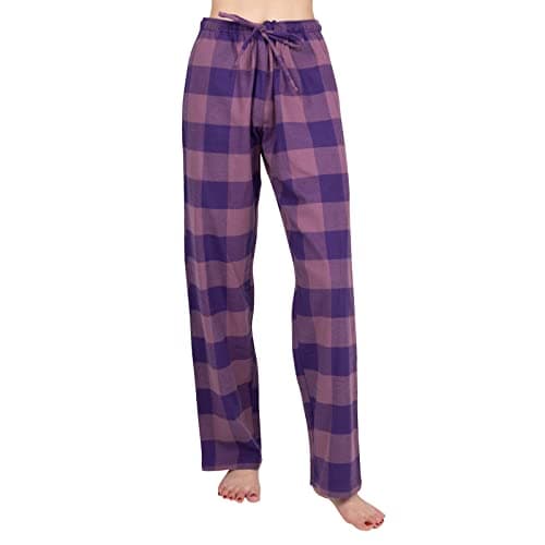 Image of JTPW Women's 100% Cotton Super Soft Flannel Pajama/Lounge Bottoms with Pockets, Violet Pink Check, Size: M