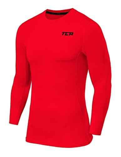 Image of TCA Men Long Sleeve Compression Shirt, Athletic Workout Sports Undershirt Base Layer Top - High Risk Red, S