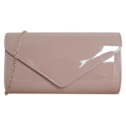 Image of fi9 Patent Leather Bridal Wedding Evening Handbag Party Clutch Shoulder Hand Bag (Nude)