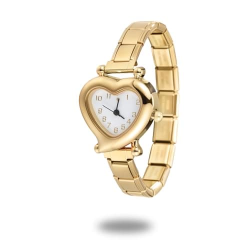 Image of Loozykit Italian Charm Bracelet Silver Gold 9mm Italian Charms Watch Men Stainless Geometric dial Module Watch Detachable Charms Ladies Watches Girl boy Gift (Gold Heart White 18.5 * 3cm)