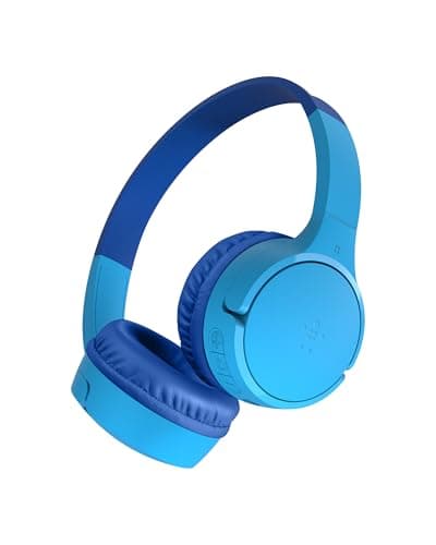 Image of Belkin SoundForm Mini Kids Wireless Headphones with Built-In Microphone, 30H of Playback Time, & Fun Stickers - Over-Ear Headsets for Online Learning, School, Travel, iPhone, iPad, Galaxy - Blue