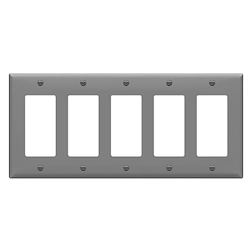 Image of ENERLITES Decorator Light Switch or Receptacle Outlet Wall Plate, Gloss Finish, Size 5-Gang 4.50" x 10.03", Unbreakable Polycarbonate Thermoplastic, UL Listed, 8835-GY, Gray