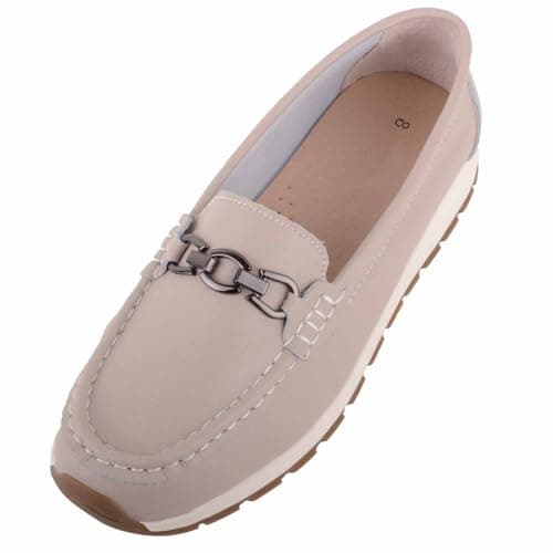 Image of ABSOLUTE FOOTWEAR Womens Genuine Smooth Leather Easy Slip On Loafer Shoes with Chunky Sole - Smoke - UK 8 / EU 41