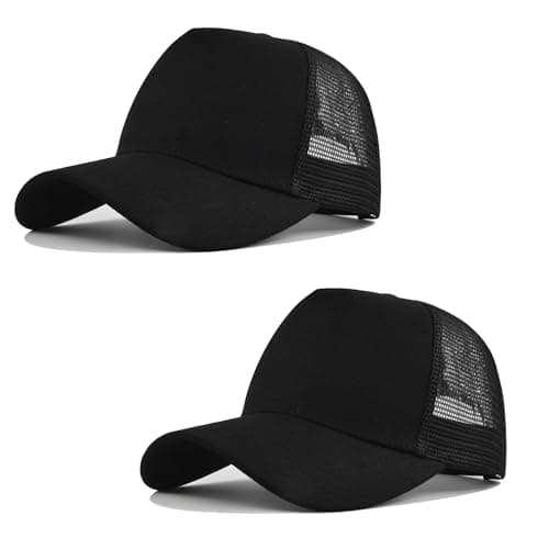 Image of HAPEE 2 Pack Baseball Cap for Mens Trucker, Classic hat Snapback Cap (UK, Alpha, One Size, B-2P01-Black Black)