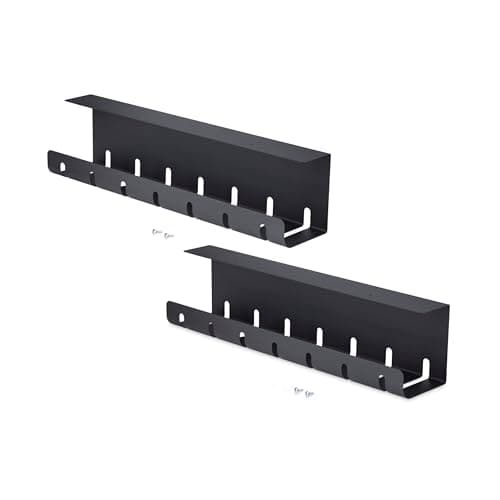 Image of StarTech 2-Pack Under Desk Cable Management Tray, 42" Long (21" Per Tray), Metal Slotted Style Cable Organizer, Screw-On, Power Bar Holder, Black, TAA