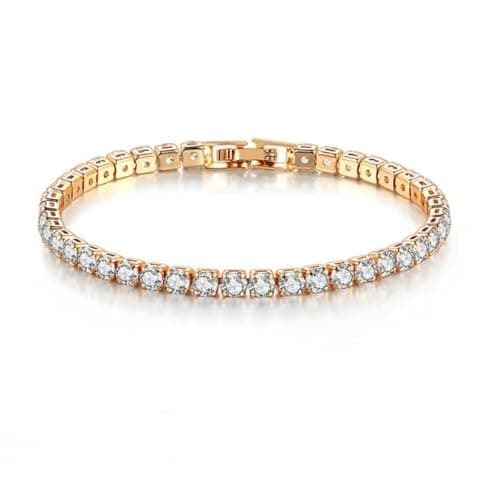 Image of CEEGEWW 1 PCS Gold Tone Bracelets for Women Gold Plated Tennis Bracelet Elegant Cubic Zirconia Bracelet Stylish and Sparkling Gift Classic 4mm Round/Square CZ Arm Jewellery Gifts for Women