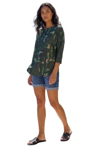 Image of Roman Originals Stretchy Top for Women UK - Ladies Jersey Blouse Smart Casual Tunic Work 3/4 Length Sleeve Round Neck Boat Neckline Flattering Autumn Winter - Deep Green - Size 16