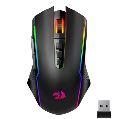 Image of Redragon M914P Wireless Gaming Mouse, Tripe-Mode 2.4G/USB-C/Bluetooth Mouse Up to 12000DPI, RGB Backlit, 9 Programmable Buttons, Rechargeable Wireless Mouse, Ergonomic Mouse for PC/Mac Gamer-Black