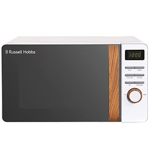 Image of Russell Hobbs RHMD714 17 L 700 W Scandi White Digital Microwave with 5 Power Levels, Wood Effect Handle & Dials, Clock & Timer, Automatic Defrost, Easy Clean, 8 Auto Cook Menus
