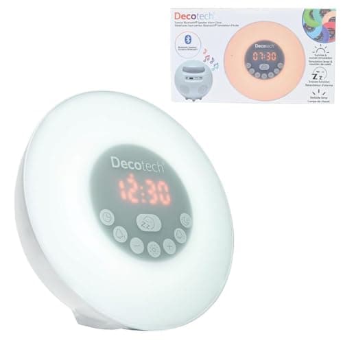Image of LEXIBOOK Decotech - Sunrise colour alarm clock, wake-up light, FM radio, bedside lamp, sunrise and sunset simulation, 6 natural sounds, snooze, night light - RL998LXB
