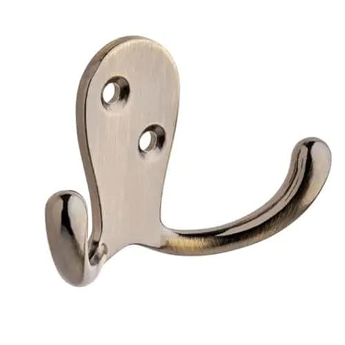 Image of Decohooks Two Prong Robe Hook - Wide Design - Antique Brass - Door and Wall Mountable - Single - Fixings Included