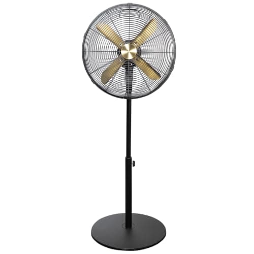 Image of Russell Hobbs 16” Metal Pedestal Fan in Brushed Gold & Black, 3 Speed Settings, Powerful Airflow, Ergonomic Design, Tilt and Oscillating Features, 4 Curved Blades, Up To 2 Years Guarantee, RHMPF1601BG
