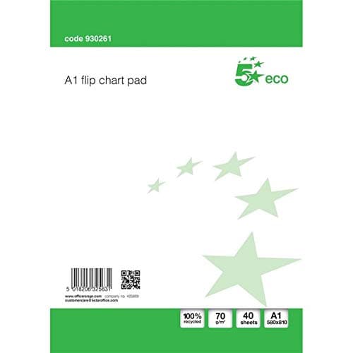 Image of 5 Star New Flipchart Pad Recycled Perforated 70gsm 40 Sheets A1 White [Pack 5]