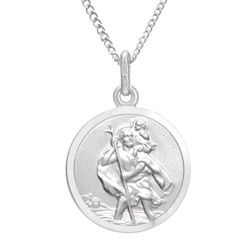 Image of Alexander Castle Reversible 925 Sterling Silver St Christopher Pendant Necklace - 16mm with 18" Sterling Silver Chain & Jewellery Gift Box