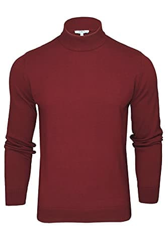 Image of Xact Men’s Pure Cotton Mock Neck Turtleneck Jumper – Premium High Neck Knit, Soft Breathable Winter Sweater, Warm Lightweight Pullover Knitwear (Burgundy) XXXL