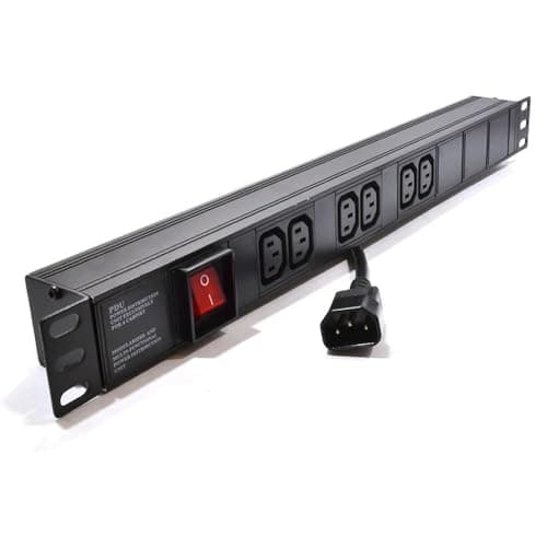 Image of kenable PDU Power Distribution Unit 6 Way C13 Sockets with C14 Input Horizontal Rack Mount 10A 1.8m Cable Without Surge Protection