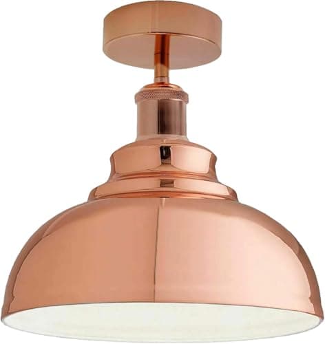 Image of LEDSone Industrial Modern Semi Flush Mount Ceiling Light Metal Dome Pendant Fixture with E27 Socket Black Finish for Kitchen, Dining Room, Hallway, Bedroom, Living Room,Stairway (Rose Gold)