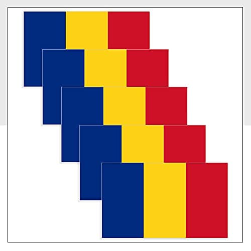 Image of Romanian Flag Bike Sticker Pack of 5 (60 x 36mm) Waterproof ROU Flag Labels for Van Car Laptop Helmet Packwith® #P1064