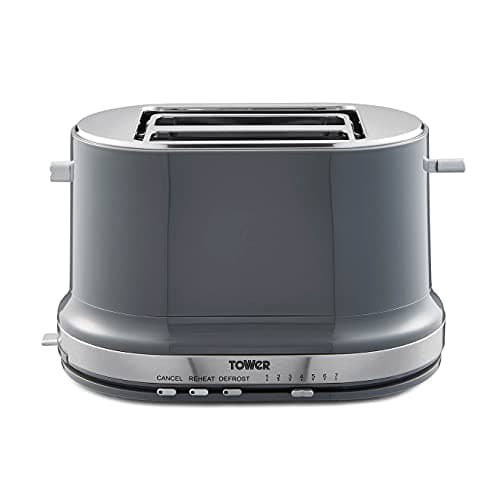 Image of Tower T20043GRP Belle 2-Slice Toaster with 7 Browning Settings, Defrost/Reheat/Cancel, 800 W, Graphite