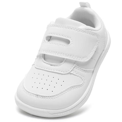 Image of STQ KIDS Boys Trainers Toddler School Shoes Girls Zero Drop Wide Toe Box Barefoot Kids First Walking Shoe Breathable Non Slip Daycare Running Tennis Sneaker All White 6 UK Toddler