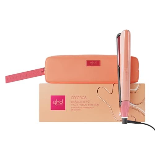 Image of ghd Chronos Limited Edition Hair Straightener in Sun-Kissed Peach with Matching Heat-Resistant Bag - Most Advanced Styler, Faster Styling, No Extreme Heat Damage - for All Hair Types (UK Plug)