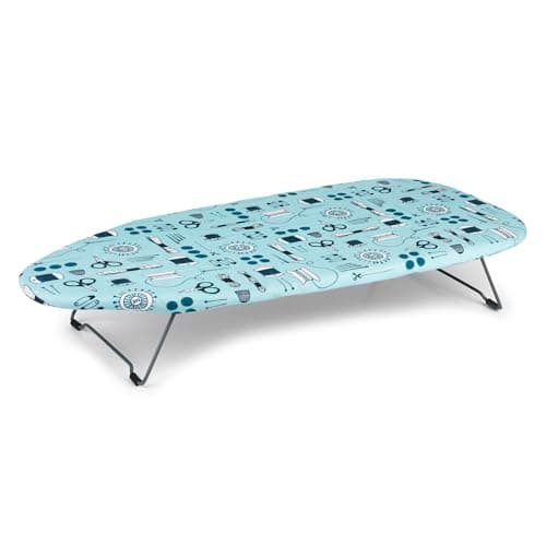 Image of Beldray LA023735SEW Small Tabletop Ironing Board - 73 x31cm, Sewing Accessory Print, 100% Cotton Cover For Smooth Pressing, Foldable Legs, Lightweight For Travel, Easy Storage In Small Spaces