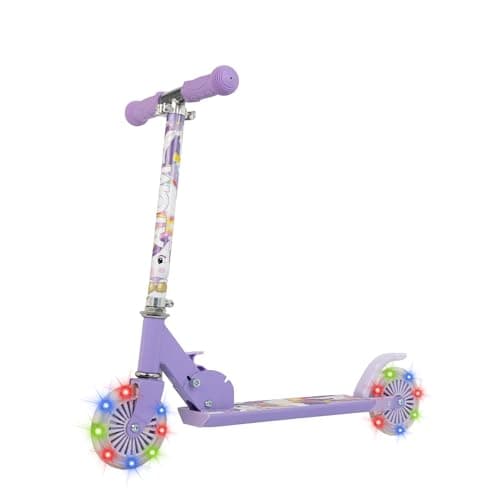 Image of ATOM Light Up Inline Scooter for Kids | Foldable 2-Wheel Scooter with Light-Up Wheels, Adjustable Handlebar, Folding Lock System | Available in Dinosaur or Unicorn Theme | Outdoor Ride On Toy Ages 5+