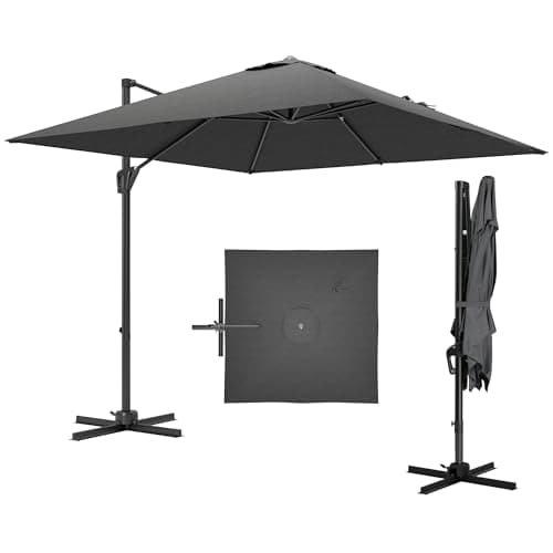 Image of Outsunny 2.5 x 2.5m Patio Offset Parasol Umbrella Cantilever Hanging Aluminium Sun Shade Canopy Shelter 360° Rotation with Crank Handle and Cross Base, Dark Grey