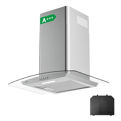 Image of CIARRA CBCS6506B Curved Glass Cooker Hood 60cm 650 m³/h Chimney Hoods with 3 Speed Recirculating Ducting Kitchen Ventilation Extractor Fan with Carbon Filter