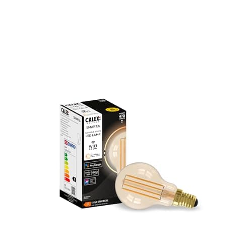 Image of CALEX - Smart LED, E14 Filament Gold Mini Globe P45, Warm White Light, App and Works with Amazon Alexa and Google Home, 4,9W