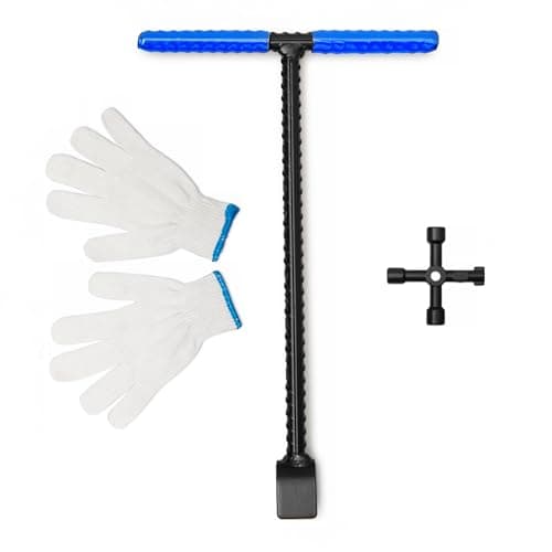 Image of LUNEFOLKS 17"/432mm Stopcock Key - Carbon Steel T-Style Handle, with 4-Way Multi-Functional Utility Key and Working Gloves