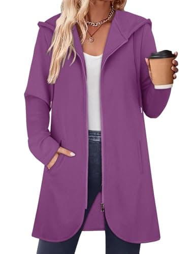 Image of Women Hooded Cardigan Womens Cardigans Ladies Zip up Hoodies Ladies Longline Tops Jackets for Women UK Long Top to Wear with Leggings Womens Cardigan Clothes Autumn Clothe Winter Tops