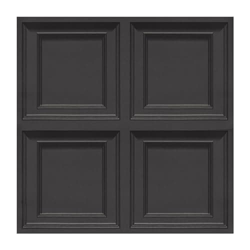 Image of Putentfun Black Wood Panel Effect Wallpaper - Realistic 3D Wooden Panelling Effect Textured Retro Embossed Tartan for Living Room Bedroom Feature Wall