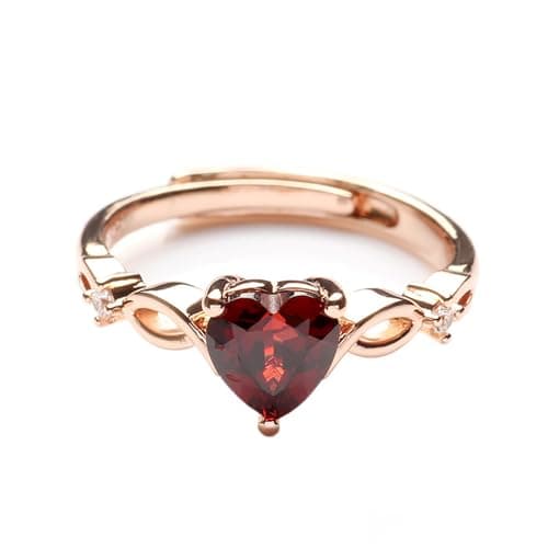 Image of S925 Sterling Silver Ins Style Rose Gold Ruby Heart Ring - Light Luxury Adjustable Simple Women's Engagement Jewelry