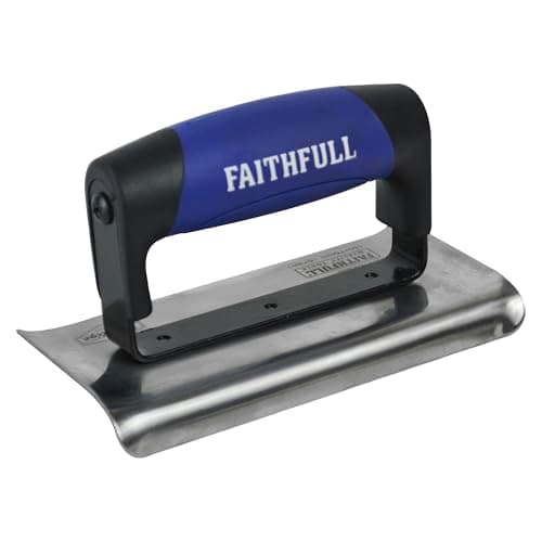 Image of Faithfull Prestige Curved Edging Trowel, Stainless Steel Blade & Soft-Grip Handle for Shaping Steps & Verges – 6 x 3 Inch