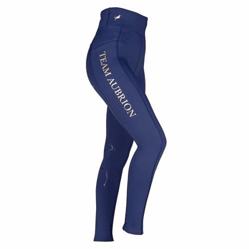 Image of Shires Aubrion Team Young Rider Winter Riding Tights - Navy Blue 9-10 Years