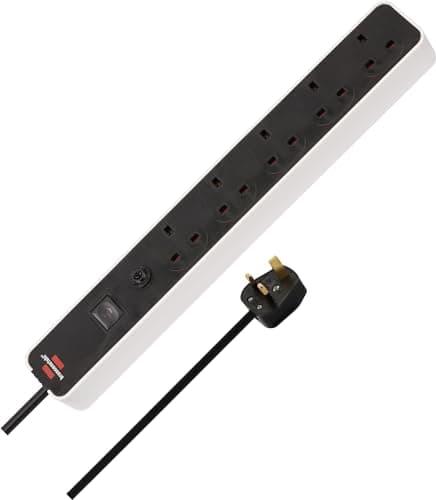 Image of Brennenstuhl Ecolor Extension Socket 5-Way 3m H05VV-F 3G1.5 White/Black with Switch and Safety Fuse Button *GB*