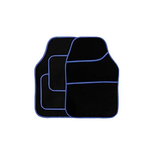 Image of Streetwize - Velour Car Floor Mat Set [Black] Set of 4, Anti-Slip Car Mats with Blue Binding - Car Interior Accessory, Universal Fit