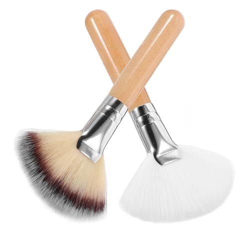 Image of FONDOTIN 2pcs Fan Makeup Brush Set for Makeup with Soft Nylon Bristles and Wooden Handles Large Size for Setting and Blending for Ladies and Women