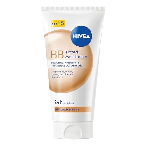 Image of NIVEA BB Tinted Moisturiser SPF 15 Medium (50ml), 24 Hour Moisturising BB Cream with Jojoba Oil, Covers Imperfections and Evens Skin Tone, For Medium Skin Tones